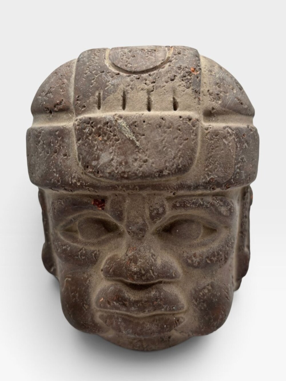 Olmec-Style Stone Head Sculpture Rustic Finish Approx. 6" Height Mesoamerican Ar